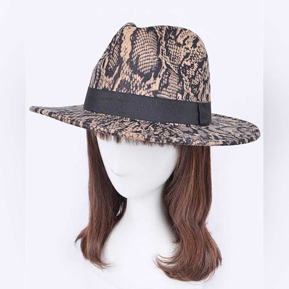Snake Print Western Cowboy Belted Fedora Hat